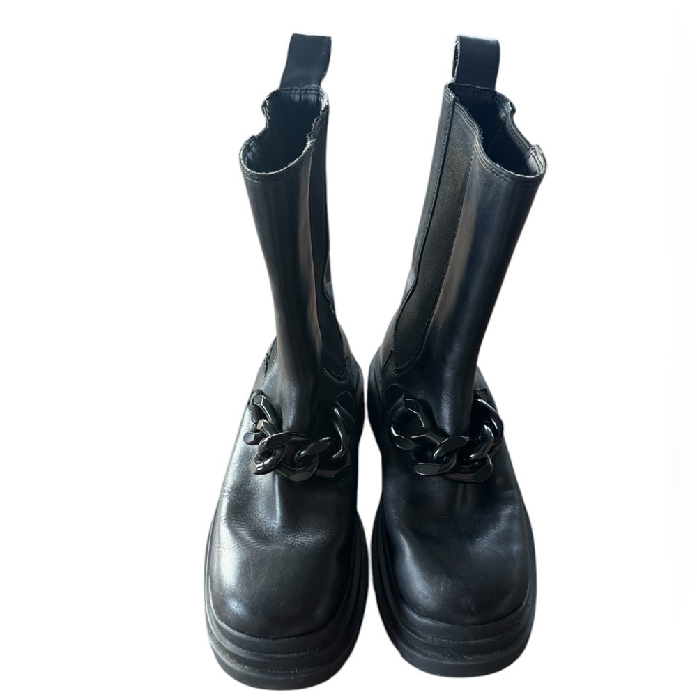 ASH Womens As Squall Chain S Black Pull On Block Heel Moto Mid-Calf Boots